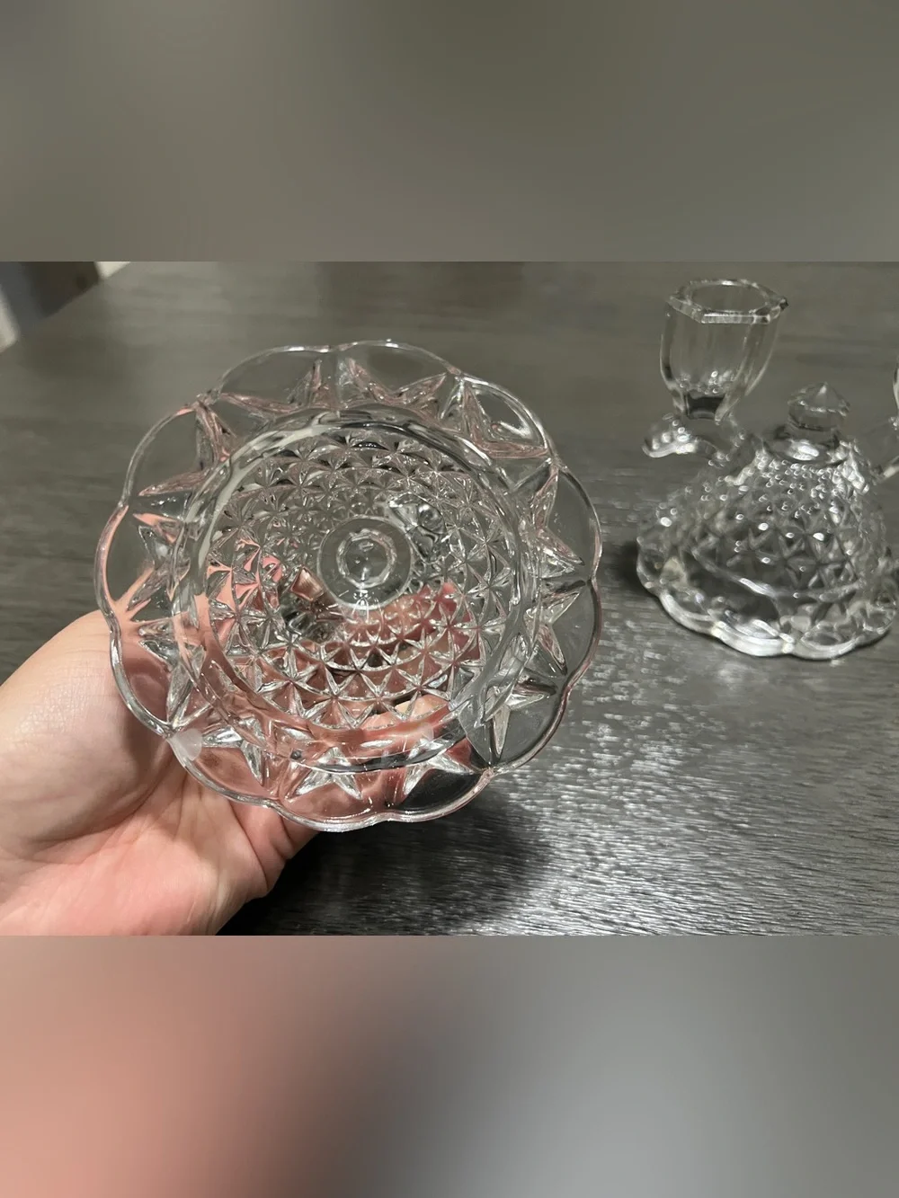 Vintage Clear Pressed Glass Double Candlestick Holders – Set of 2